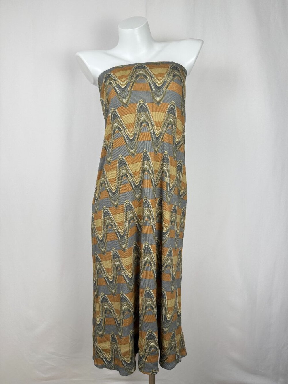 FAITHFULL The Brand Strapless Tube Bodycon Midi Dress Size US 4 AU 8 Wave Print